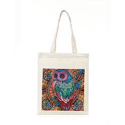 Owl DIY Reusable Shopping Bag Diamond Painting Kits, Including Resin Rhinestones, Pen, Tray & Glue Clay, Owl Pattern, 350x280mm
