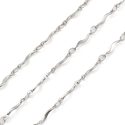 Stainless Steel Color Handmade 304 Stainless Steel Wave Bar Link Chains, Soldered, with Spool, Stainless Steel Color, 12.5x2x2mm, about 32.81 Feet(10m)/Roll