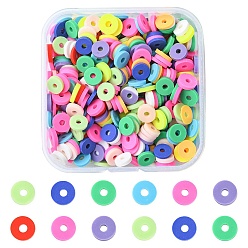 Mixed Color Eco-Friendly Handmade Polymer Clay Beads, Disc/Flat Round, Heishi Beads, Mixed Color, 6x1mm, Hole: 2mm, 20g/box