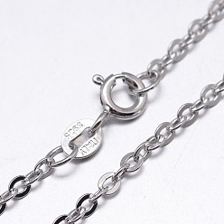 Platinum Rhodium Plated 925 Sterling Silver Cable Chains Necklaces, with Spring Ring Clasps, Platinum, 18 inch, 1.3mm