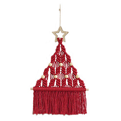 Red DIY Star Christmas Tree Tassel Pendant Decoration Macrame Kits, including Cotton Rope and Wooden Star, Red, 370x310mm