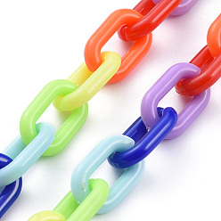 Colorful Handmade Opaque Acrylic Cable Chains, Colorful, 15x9x3mm, 39.37 inch(1m)/strand