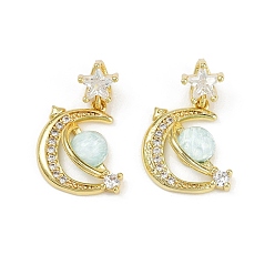 Бледно-бирюзовый Латунные микро проложить кубического циркония подвески, Луна и звезды, cmолой, без свинца и без кадмия, долговечный, стойки покрытие, реальный 18 k позолоченный, бледные бирюзовая, 21.5 мм, отверстие : 4.5x2 мм