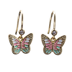CE0074CX Pink Minimalist Oil Drop Butterfly Earrings with Micro Pave Zirconia Stones for Women