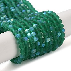 Sea Green Transparent Glass Beads Strands, Faceted, Frosted, Half AB Color Plated, Rondelle, Sea Green, 4~4.5x3.5~4mm, Hole: 1mm, about 117~121pcs/strand, 16.61~16.73 inch(42.2~42.5cm)