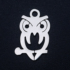 Stainless Steel Color 201 Stainless Steel Pendants, Stamping Blank Charms, Owl, Stainless Steel Color, 15x14x1mm, Hole: 1.5mm