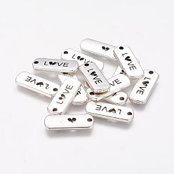 Antique Silver Tibetan Style Alloy Rectangle with Word Love Pendants, Cadmium Free & Lead Free, Antique Silver, 8x21x2mm, Hole: 2mm, about 612pcs/1000g