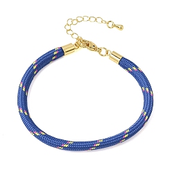 Royal Blue Braided Round Polyester Cord Bracelet Makings, with Brass Findings and 202 Stainless Steel Lobster Claw Clasps, Golden, Royal Blue, 7.28 inch(18.5cm)