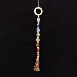 Mixed Stone Mixed Gemstone Chip Pendant Decorations, Wood Ring and Tassel for Home Hanging Decorations, 410x40mm