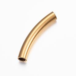 Real 24K Gold Plated 304 Stainless Steel Tube Beads, Curved Tube Noodle Beads, Curved Tube, Real 24K Gold Plated, 31x5mm, Hole: 3.5x4mm