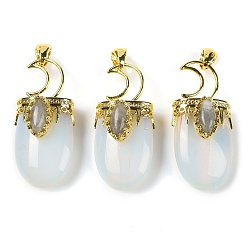 Опал Подвески из синтетического опалита-лазури, Луна прелести, с реечным покрытием позолоченные латунные выводы, без свинца и без кадмия, 43.5~45x20~22x14.5~15.5 мм, отверстие : 6.5x5 мм