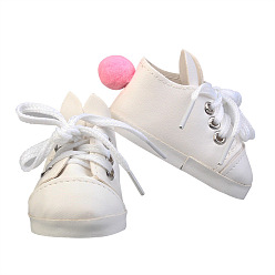 Floral White PU Leather Doll Rabbit Shoes, with Shoelace, for 18inch American Girl Dolls Accessories, Floral White, 70x37x40mm