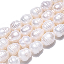 Seashell Color Natural Cultured Freshwater Pearl Beads Strands, Baroque Keshi Pearl Rice Beads, Seashell Color, 8~13.5x10.5~11mm, Hole: 0.7~0.8mm, about 15pcs/strand, 7.09 inch(18cm)