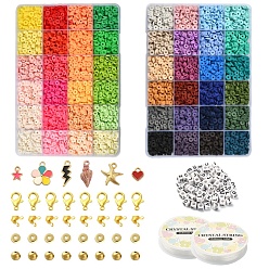 Mixed Color DIY Heishi Surfer Bracelet Making Kit, Including Polymer Clay Disc & Cube Acrylic & Round Plastic Beads, Starfish & Heart & Shell Alloy Enamel & Plastic Pendants, Mixed Color, 7446Pcs/set