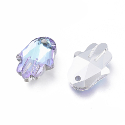 Vitrail Clair Pendentifs en verre, facette, hamsa main / main de fatima / main de miriam, lumière vitrail, 18x13.5x5.5mm, Trou: 1.6mm