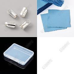 Argent 4 embouts de cordon en argent sterling de 100 %, embouts, avec 1 tissu en daim pc chiffon de polissage argenté carré, argenterie, 9x4.5x5mm, Trou: 3mm