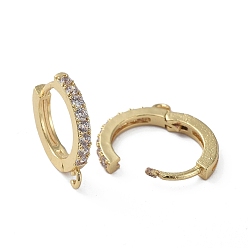 Golden Brass Huggie Hoop Earring Findings, with Cubic Zirconia, Lead Free & Cadmium Free & Nickel Free, Long-Lasting Plated, Golden, 17x15x3mm, Hole: 1.2mm, Pin: 1mm