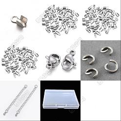 Нержавеющая Сталь Цвет Наборы для изготовления ювелирных изделий своими руками, включая 304 складные обжимные наконечники из нержавеющей стали, складные обжимные наконечники, застежки-карабины, соединительные кольца и удлинители цепочек., цвет нержавеющей стали, 6x3x2.5 мм, отверстие : 1 мм