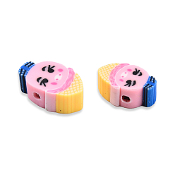 Pearl Pink Handmade Polymer Clay Beads, Ice Cream with Expression, Pearl Pink, 10~13.5x6~9x4.5~5mm, Hole: 1.6mm