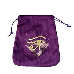 Eye of Ra Velvet Tarot Cards Storage Drawstring Bags, Tarot Desk Storage Holder, Purple, Eye of Ra Pattern, 16.5x15cm