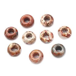 Jaspe Brécisé Perles européennes de jaspe brecciated naturelles, Perles avec un grand trou   , rondelle, 14x7~8mm, Trou: 6mm