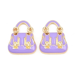Фиолетовый Подвески из эмали и сплава, стойки покрытие, прелести мешков, без кадмия, без никеля и без свинца, золотые, фиолетовые, 26x20x5 мм, отверстие : 9x6.5 мм