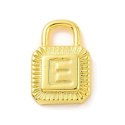 Letter E Eco-friendly Rack Plating Brass Pendants, Cadmium Free & Lead Free, Long-Lasting Plated, Lock with Alphabet, Real 18K Gold Plated, Letter.E, 15x10x3mm, Hole: 3.5x4mm