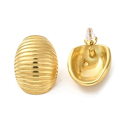 Real 18K Gold Plated 304 Stainless Steel Stud Earrings, Grooved Oval, Real 18K Gold Plated, 30x21mm