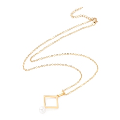 Golden 304 Stainless Steel Necklaces, with Rhombus & Bead Pendant, for Women, Golden, 46cm