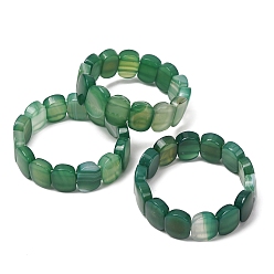 Green Oval Natural Banded Agate(Dyed & Heated) Beaded Stretch Bracelets for Women Men, Green, Inner Diameter: 2.40 inch(6.1cm)