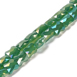 Green AB Color Plate Glass Beads Strands, Imitation Jade, Faceted Bamboo Stick, Green, 8x6x4mm, Hole: 1mm, about 70~71pcs/strand, 22.05 inch(56cm)
