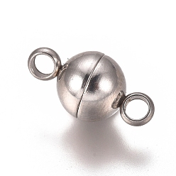 Stainless Steel Color 304 Stainless Steel Magnetic Clasps with Loops, Round, Stainless Steel Color, 11.5x6mm, Hole: 2mm