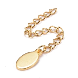Golden 304 Stainless Steel Chain Extender, Curb Chain, with 202 Stainless Steel Charms, Oval, Golden, 63mm, Link: 3.7x3x0.5mm, Oval: 11.5x6.5x1mm