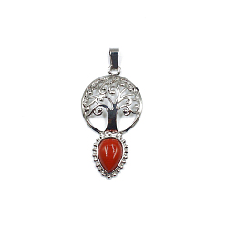 Red Jasper Natural Red Jasper Teardrop Pendants, Tree of Life Charms with Platinum Plated Metal Findings, 49x26mm