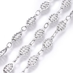 Stainless Steel Color 304 Stainless Steel Link Chains, Soldered, Oval, Stainless Steel Color, 11x4.5x1.5mm