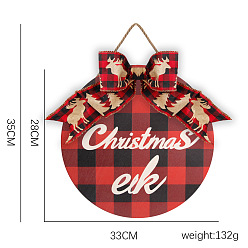 Red and black checkered letters Wooden Christmas hanging sign round interior decoration pendant Christmas decoration door sign bow