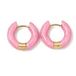 Pink 304 обруч серьги из нержавеющей стали эмаль, кольцо, золотые, ионное покрытие (ip), розовые, 18.5x4.5 мм