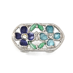 Темно-Синий Латунные хрустальные стразы овальные с 2 цветочными многорядными звеньями, Эмаль стиле, без кадмия и без свинца, стойки покрытие, платина, темно-синий, 13x24x7 мм, отверстие : 2 мм