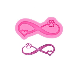 Hot Pink Valentine's Day Theme DIY Silicone Pendant Molds, Infinity with Heart & Paw, Hot Pink, 3.2x8.4x0.8cm