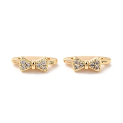 Real 18K Gold Plated Brass Micro Pave Clear Cubic Zirconia Slide Charms, Bowknot, Real 18K Gold Plated, 4x12x6mm, Hole: 1.6mm