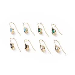 Mixed Color Real 18K Gold Plated Brass Earring Hooks, with Cubic Zirconia and Vertical Loops, Teardrop, Cadmium Free & Nickel Free & Lead Free, Mixed Color, 24~25mm, Pendant: 11x6mm, Hole: 1.2mm, 20 Gauge, Pin: 0.8mm