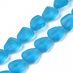 Dodger Blue Transparent Frosted Glass Beads Strands, Nuggets, Dodger Blue, 15x11.5x8.5mm, Hole: 1mm, about 40pcs/strand, 22.83''(58cm)