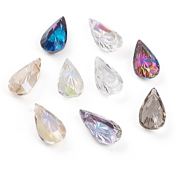 Mixed Color Embossed Glass Rhinestone Pendants, Teardrop, Faceted, Mixed Color, 20x10x5.5mm, Hole: 1.5mm