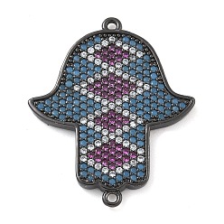 Черный Цвет Металла Стойка покрытие латунь микропаве разноцветные кубические цирконии религия хамса рука соединительные подвески, долговечный, без свинца и без кадмия, металлический черный , 28.5x23.5x2 мм, отверстие : 1.2 мм