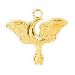 Golden Stainless Steel Pendants, Moon with Butterfly Charms, Golden, 24x25x2mm, Hole: 2.5mm