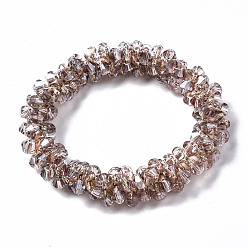 Thistle Faceted Transparent Glass Beads Stretch Bracelets, Pearl Luster Plated, Bicone, Thistle, Inner Diameter: 1-5/8 inch(4cm)