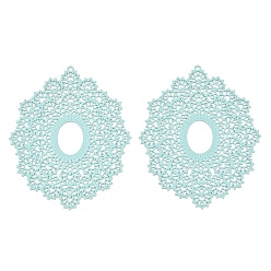 Zyan Sprühlackierte 403 Edelstahlanhänger, Blume Reize, Zyan, 47x38.5x0.2 mm, Bohrung: 1.2 mm
