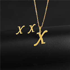 Letter X Golden Stainless Steel Initial Letter Jewelry Set, Stud Earrings & Pendant Necklaces, Letter X, No Size