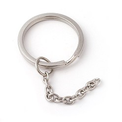 Stainless Steel Color 304 Stainless Steel Split Key Rings, Keychain Clasp Findings, with Chains, Stainless Steel Color, 72mm, 28x3mm