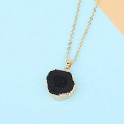 black Irregular Sunflower Pendant Necklace with Resin Stone for Women